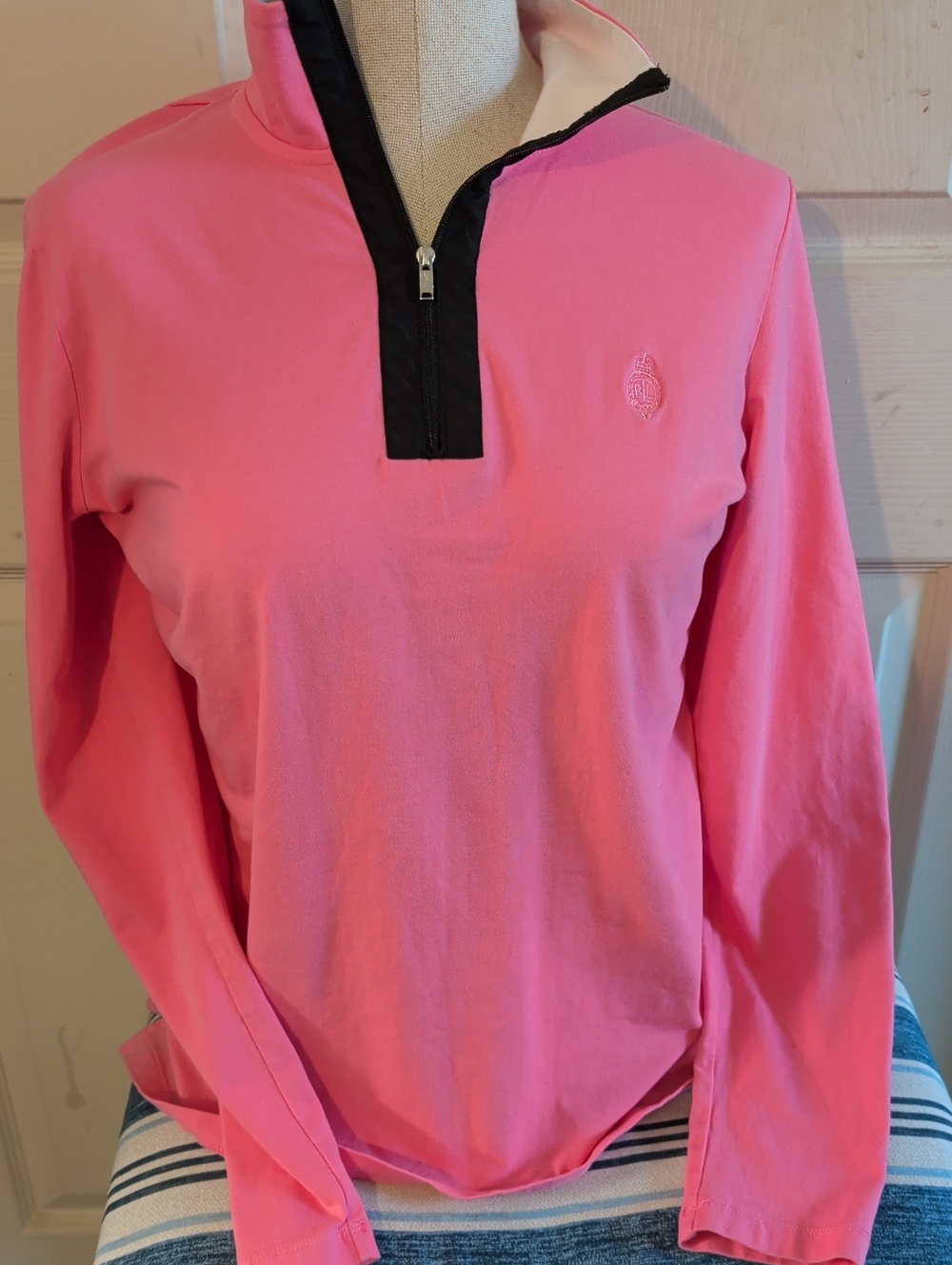 Lauren Ralph Lauren Pink Quarter-Zip Pullover with Black Trim